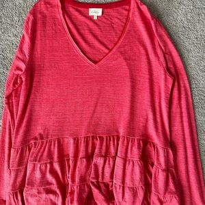 Anthropologie - Deletta Thea Long Sleeve Ruffle Tiered Top - XL - Coral